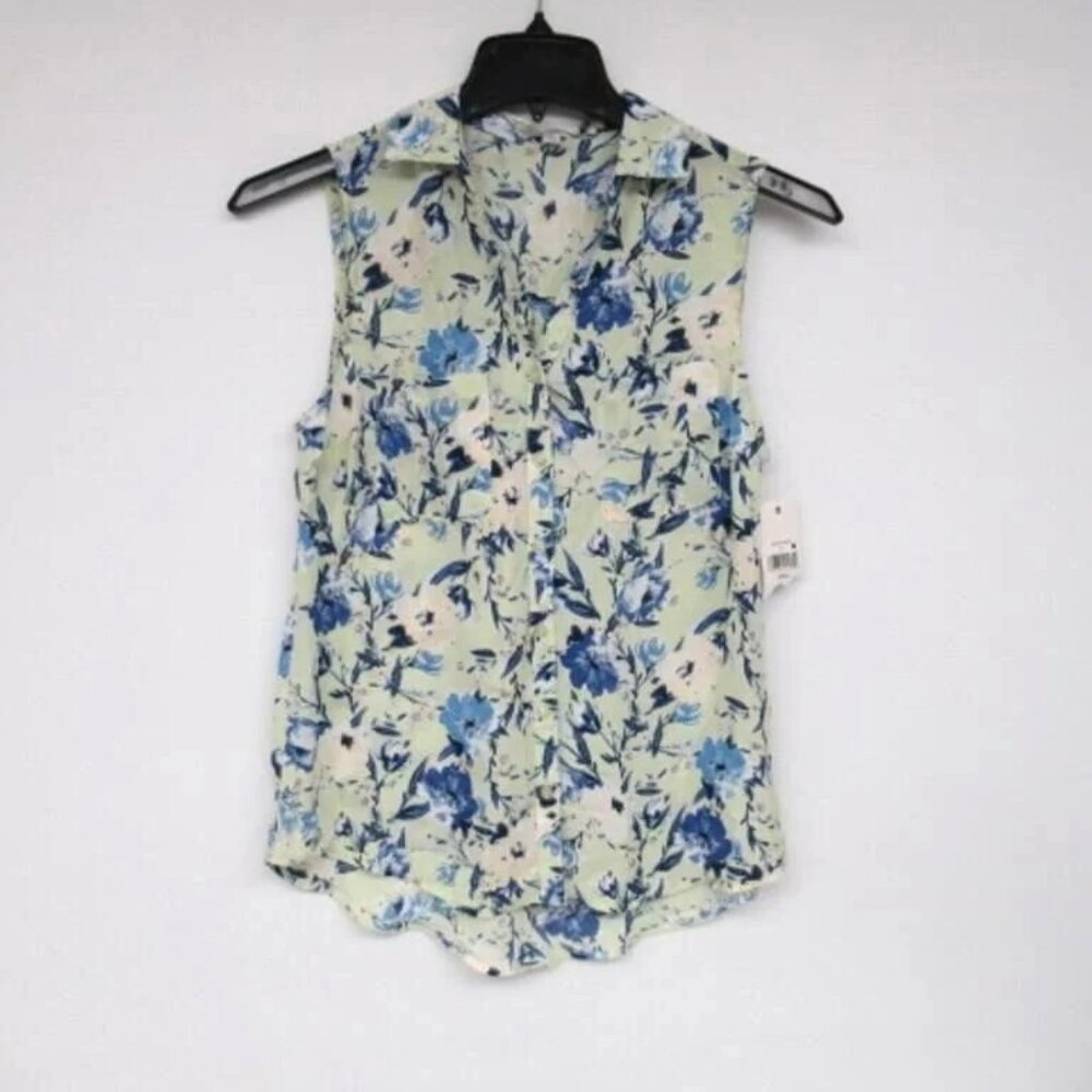 Ophelia Roe Flower Button Down  Sleeveless Top Small - NEW